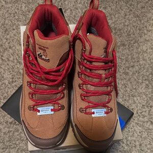 Brown and Red Hiking Boots